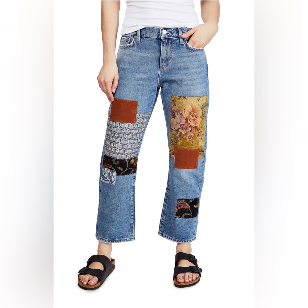Free People Poppy Patch Ankle Jeans - Blue